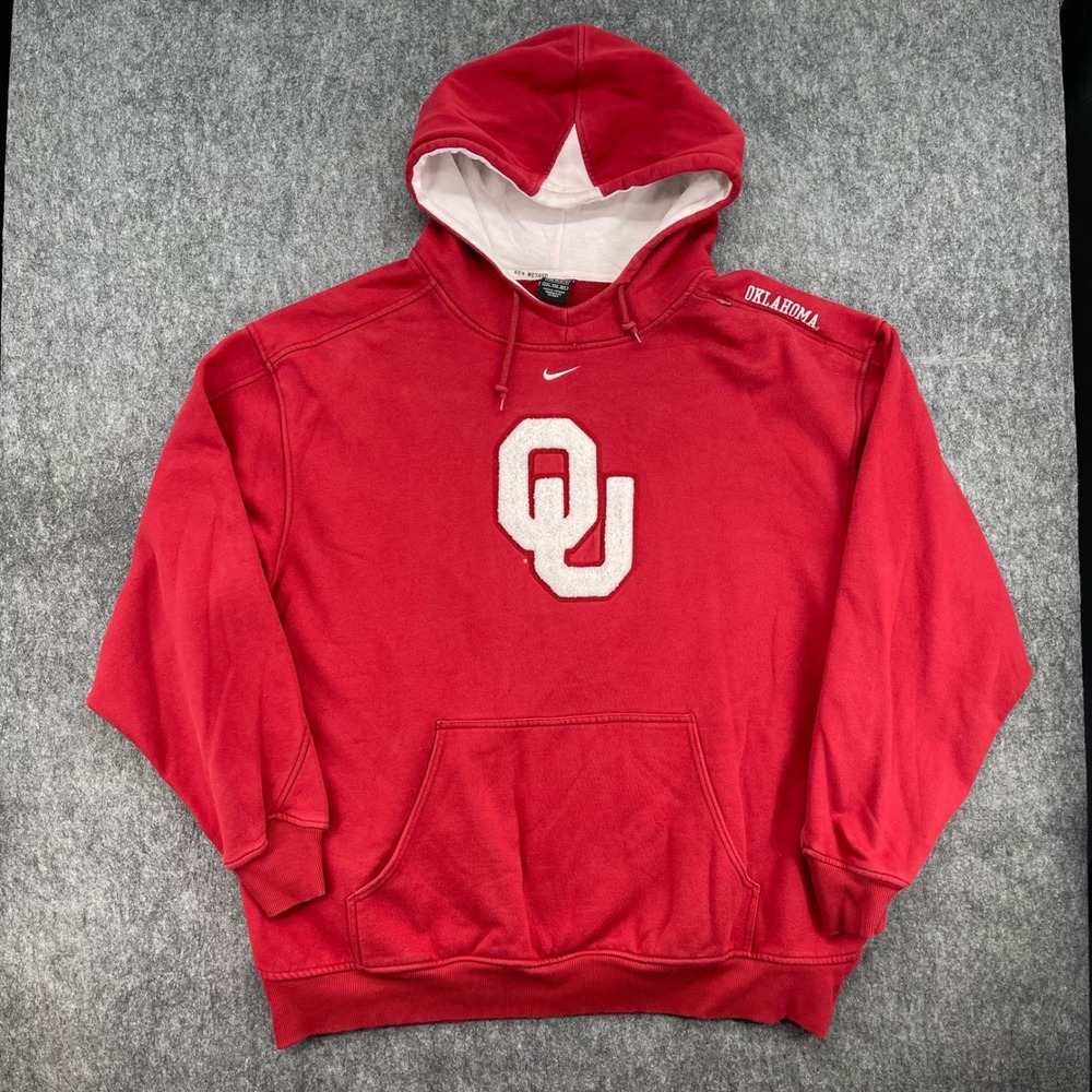 Vintage Oklahoma Sooners Hoodie Mens 2XL Red Center Swoosh Nike Team